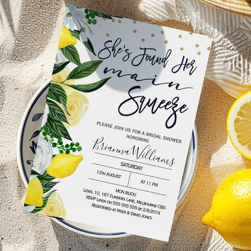 Lemon Floral Main Squeeze Bridal Shower Invitation