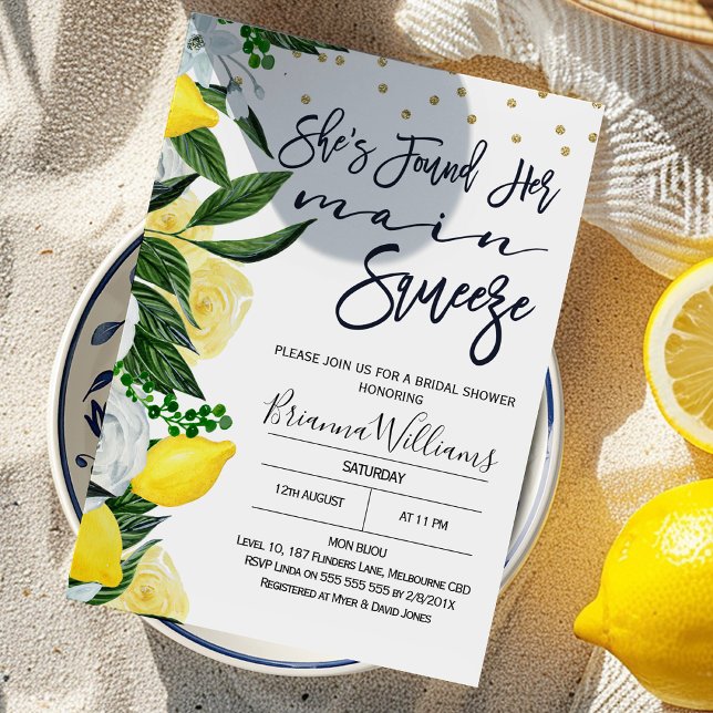 Lemon Floral Main Squeeze Bridal Shower Invitation (Modern She found Her Main Squeeze Bridal Shower Invitation, Floral and Lemons Main Squeeze Bridal)