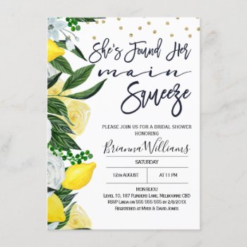 Lemon Floral Main Squeeze Bridal Shower Invitation by figtreedesign at Zazzle