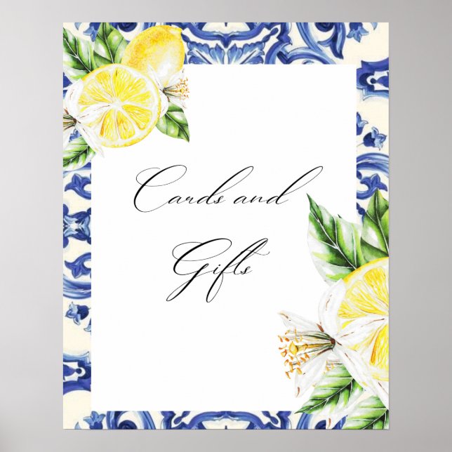 Lemon Floral Mediterranean Bridal Shower cards Poster (Front)