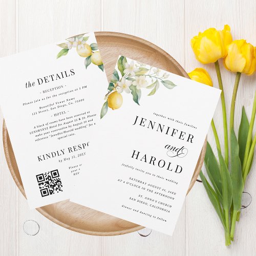Lemon Floral Minimal Plain All in One Wedding Invitation