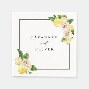 Lemon Floral Name Napkins