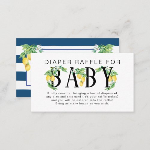 Lemon Floral Navy Blue White Diaper Raffle Enclosure Card