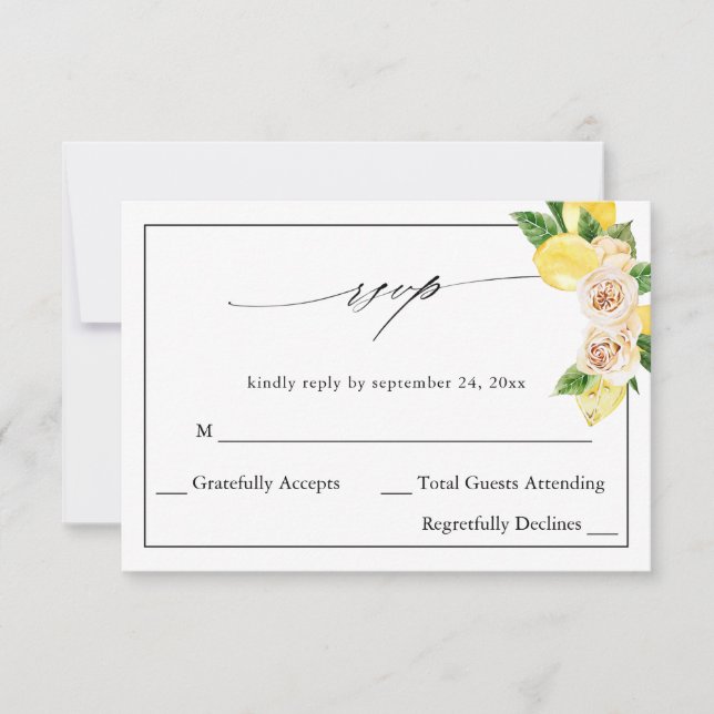 Lemon Floral no Meal RSVP V2 Card (Front)
