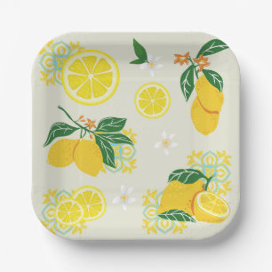 Lemon Floral Paper Plates