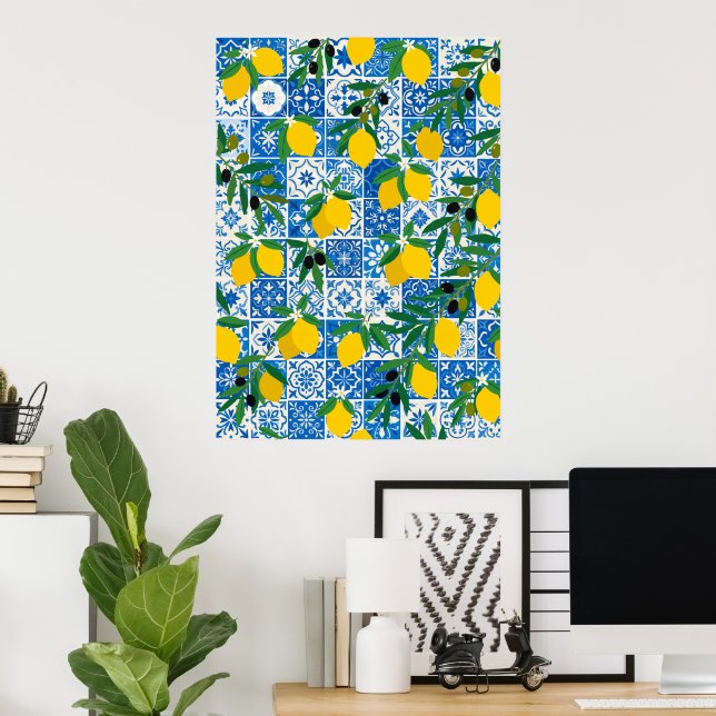 Lemon Floral Pattern Wall Art (Home Office)