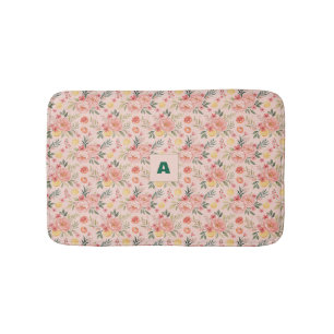 Lemon  Floral pink Peony rustic Pattern monogram Bath Mat
