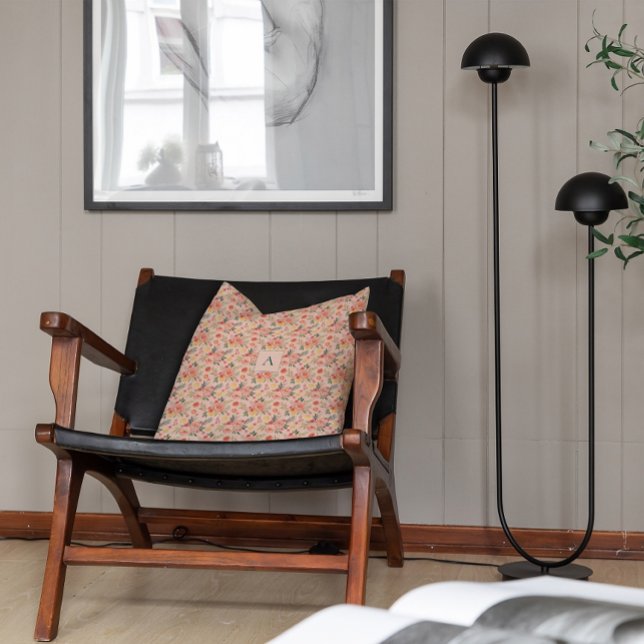 Lemon  Floral pink Peony rustic Pattern monogram Throw Pillow (Creator Uploaded)