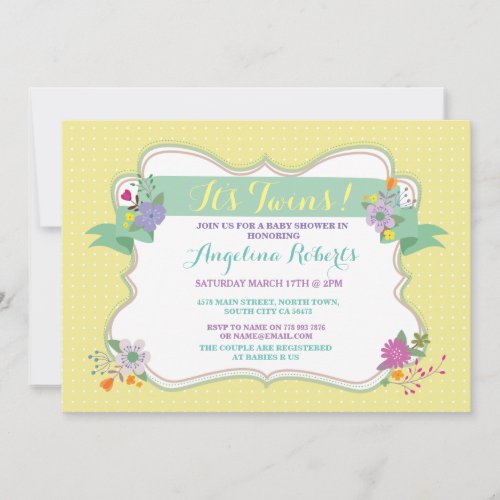 Lemon Floral Polka Dot Twins Baby Shower Invite