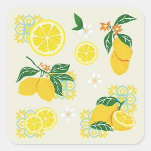 Lemon Floral Square Sticker