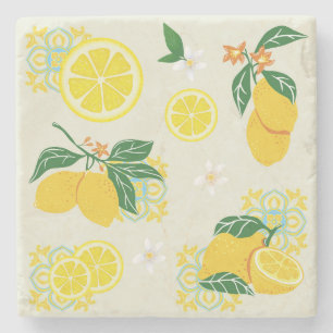 Lemon Floral Stone Coaster