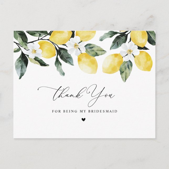 lemon floral thank you bridesmaid card (Front)