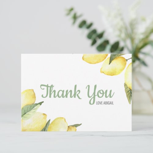 Lemon Floral Watercolor Thank You Card 