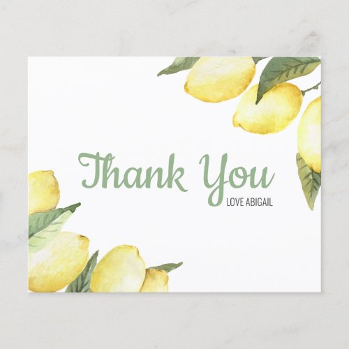 Lemon Floral Watercolor Thank You Card 