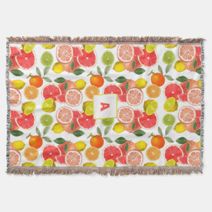 Lemon Floral white daisy Pattern monogram Throw Blanket