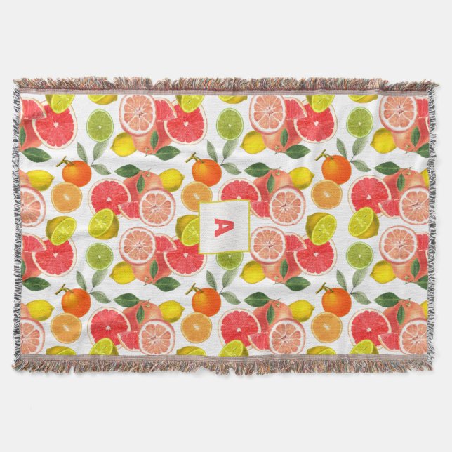 Lemon  Floral white daisy Pattern monogram Throw Blanket (Front)