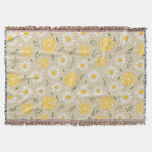 Lemon Floral white daisy Pattern Throw Blanket