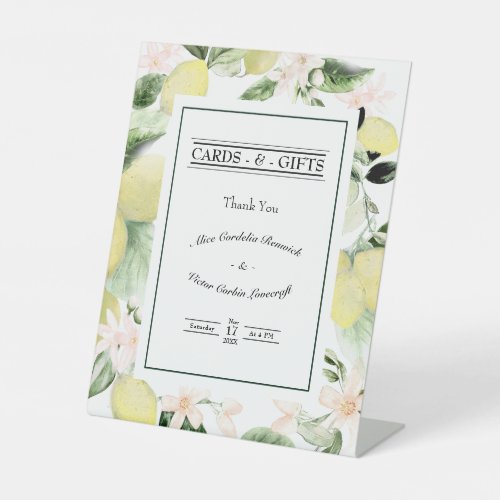 Lemon Floral White Wedding Cards and Gifts Pedestal Sign