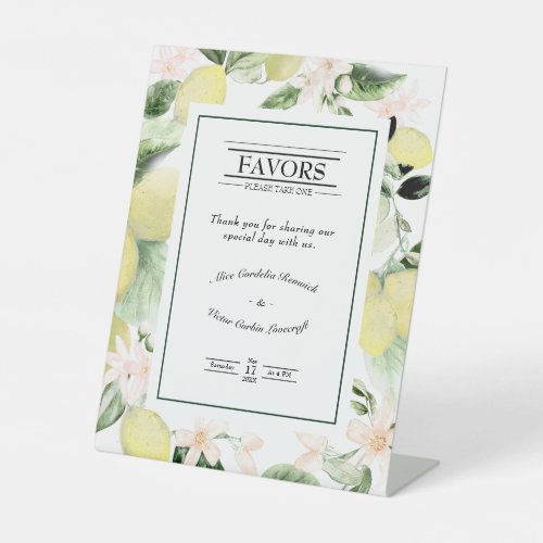 Lemon Floral White Wedding Favors Sign