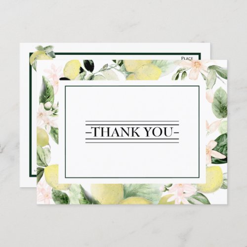 Lemon Floral White Wedding Thank You Postcard