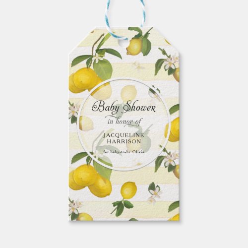 Lemon Flower Citrus Foliage Watercolor Baby Shower Gift Tags