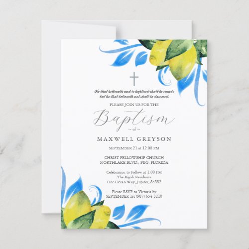 Lemon Foliage Baptism Invitations Template