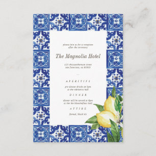 Lemon Foliage Blue Mediterranean Wedding Reception Enclosure Card
