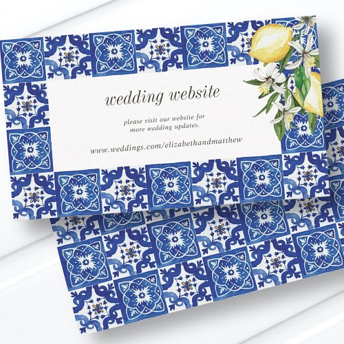 Lemon Foliage Blue Mediterranean Wedding Website Enclosure Card