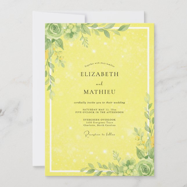 Lemon Foliage Sage Wedding Invitation (Front)