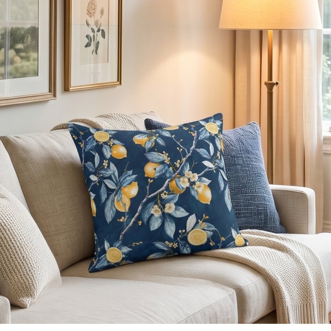 Lemon French Country Citrus Pattern  Throw Pillow (Creator Uploaded)