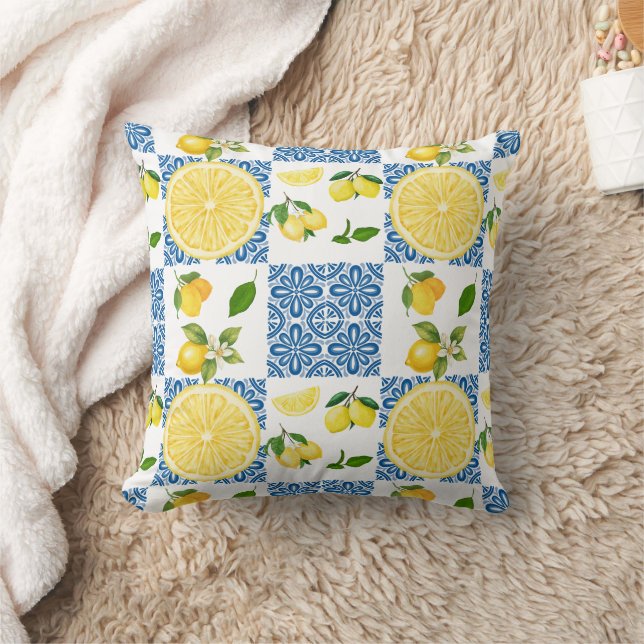Lemon French Country Tile Elegant Modern Pattern Throw Pillow (Blanket)