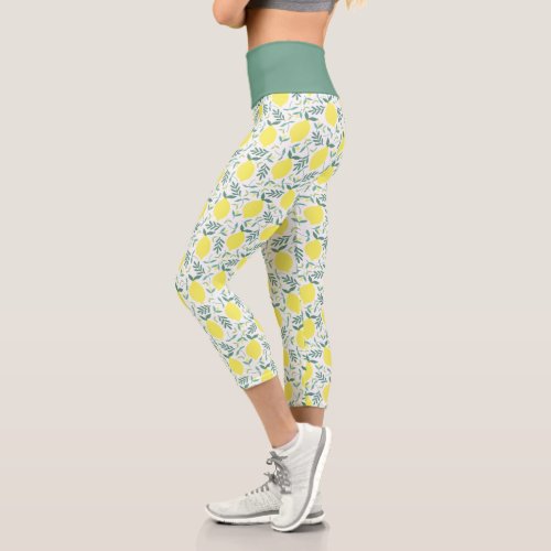 Lemon fresh botanical pattern capri leggings