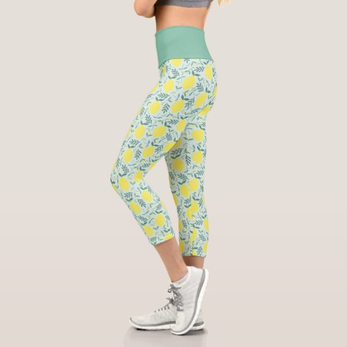 Lemon fresh botanical pattern capri leggings