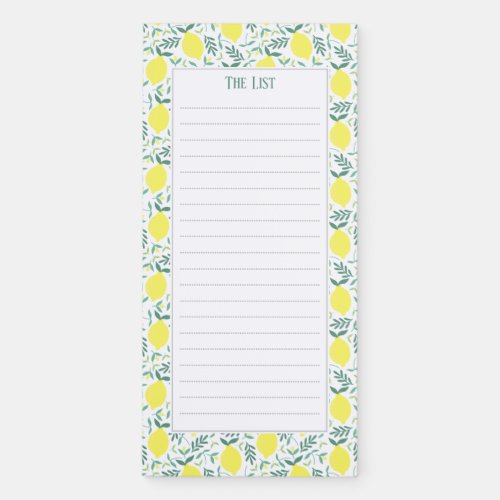 Lemon Fresh Botanical Pattern Magnetic Notepad