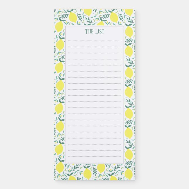 Lemon Fresh Botanical Pattern Magnetic Notepad (Front)