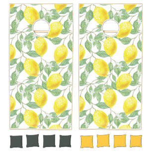 Lemon fresh fruit pattern yellow green cornhole set