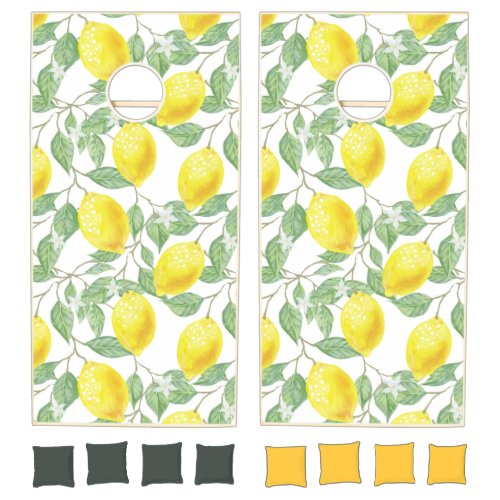 Lemon fresh fruit pattern yellow green cornhole set