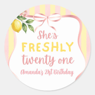 Lemon Freshly 21 Floral Pink Lemonade Birthday Classic Round Sticker