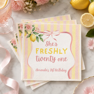 Lemon Freshly 21 Floral Pink Lemonade Birthday Napkins