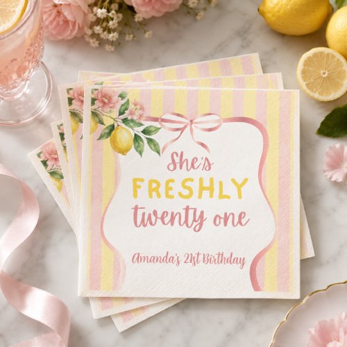 Lemon Freshly 21 Floral Pink Lemonade Birthday Napkins