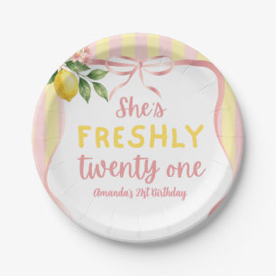 Lemon Freshly 21 Floral Pink Lemonade Birthday Paper Plates
