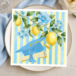 Lemon Freshly Graduated Blue Stripe Graduation Napkins