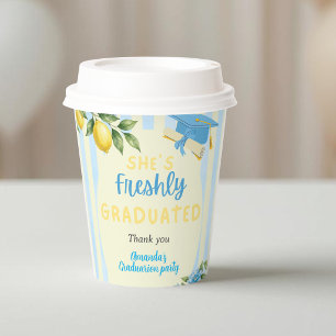 Lemon Freshly Graduated Blue Stripe Graduation Paper Cups