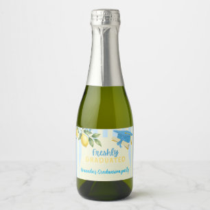 Lemon Freshly Graduated Blue Stripe Graduation Sparkling Wine Label