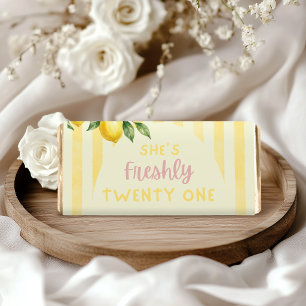 Lemon Freshly Yellow Stripes Floral 21st Birthday Hershey Bar Favors