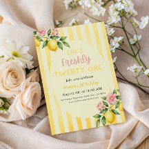 Lemon Freshly Yellow Stripes Floral 21st Birthday