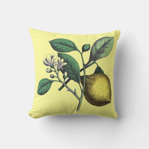 Lemon fruit and flower throw pillow