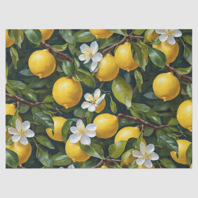 Lemon Fruit Blossom Art Painting Tissue Paper (Front)