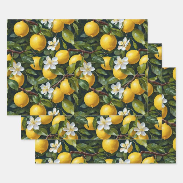 Lemon Fruit Blossom Art Painting  Wrapping Paper Sheets (Set)
