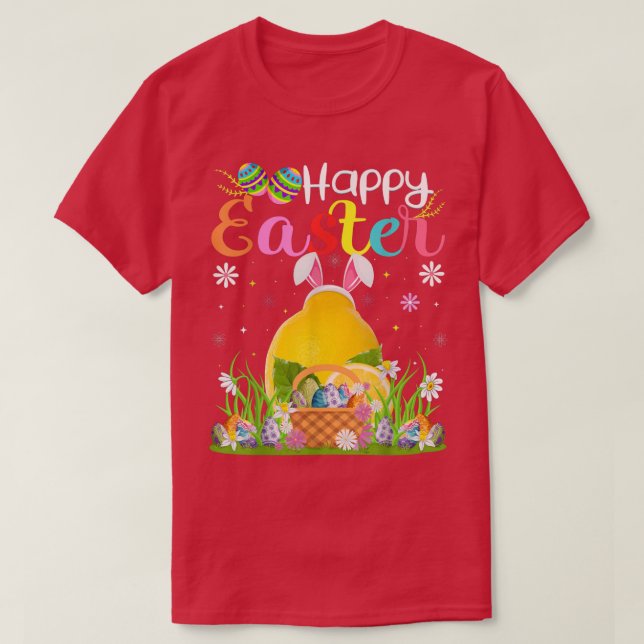 Lemon Fruit Bunny Egg Hunting Funny Lemon Happy Ea T-Shirt (Design Front)